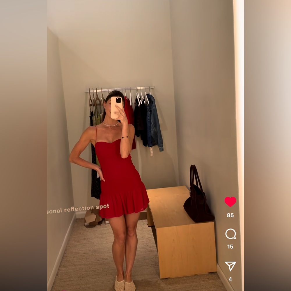 Reformation Janessa Red Ruched Mini Dress - Picture 2 of 15